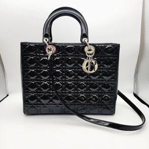Dior large lady dior bag patent cannage